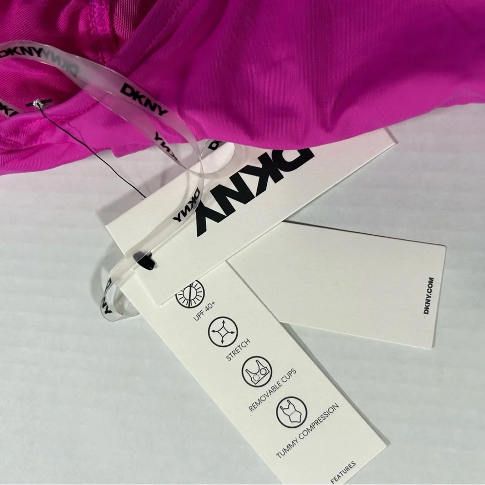 DKNY Women's Swimsuit Plunge V neck Hot Pink NEW - Picture 5 of 5